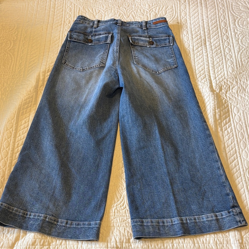 Pilcro Wide Leg Cropped Denim Jeans - Medium Blue - Picture 6 of 7